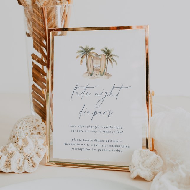 Coastal Surf Baby Shower Late Night Diapers Sign (Creator Uploaded)