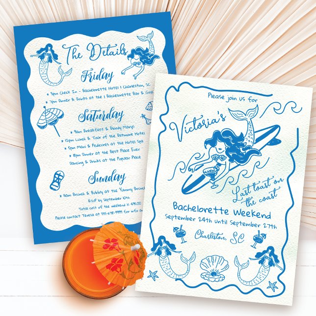Coastal Surfing Mermaid Bachelorette Weekend Invitation (Creator Uploaded)