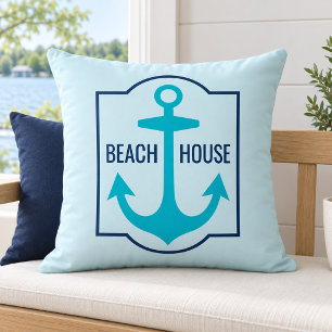 Coastal Teal Anchor Beach House Location Cushion