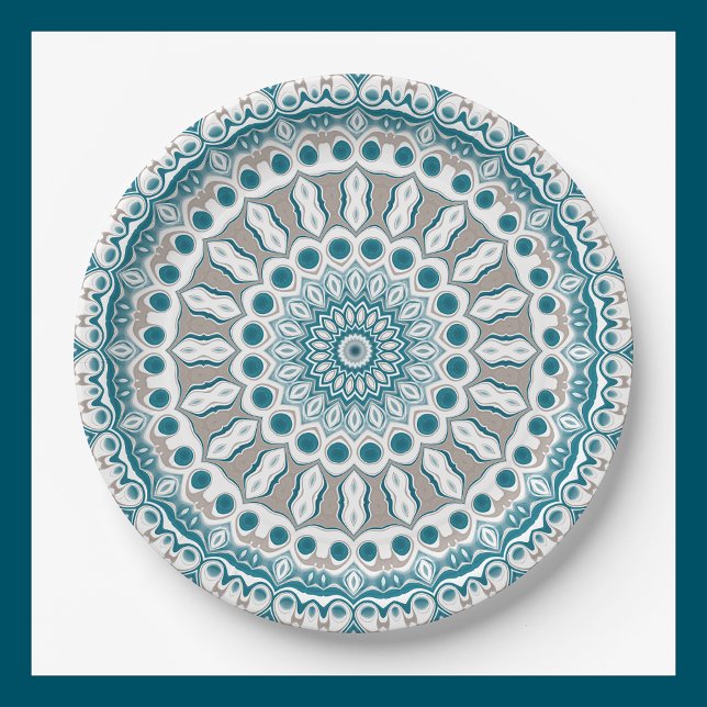 Coastal Teal and Sand Ocean-Inspired Mandala Paper Plate (Creator Uploaded)