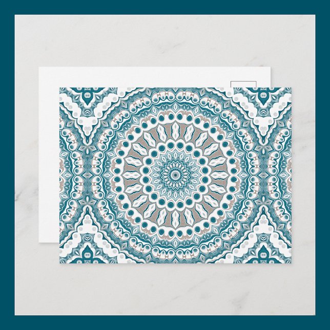 Coastal Teal and Sand Ocean-Inspired Mandala Postcard (Creator Uploaded)