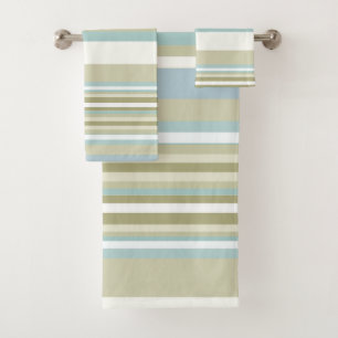 Coastal Teal, Sand & Khaki Horizontal Stripes Bath Towel Set