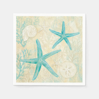 Coastal Teal Starfish Watercolor Pattern Napkin