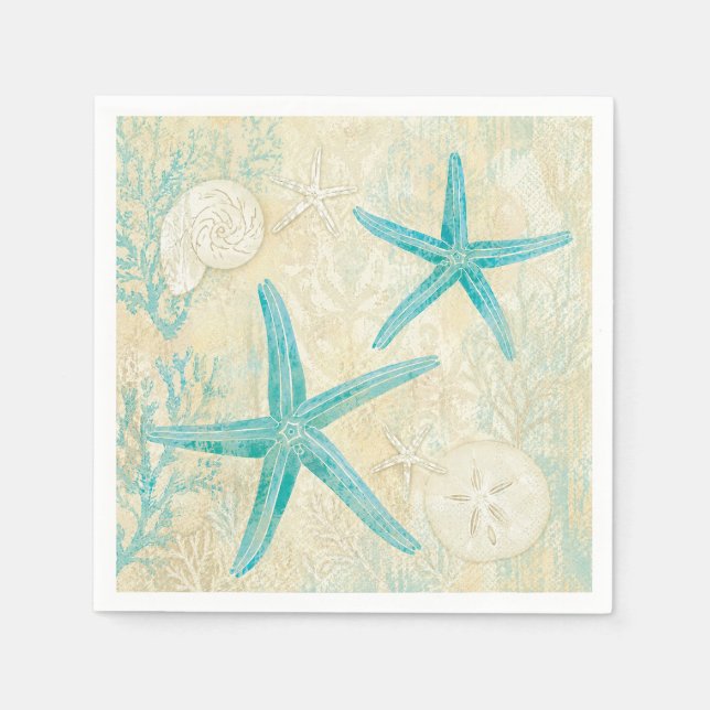 Coastal Teal Starfish Watercolor Pattern Napkin (Front)