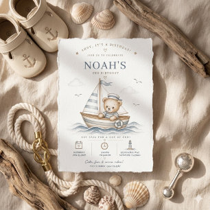 Coastal Teddy Bear Nautical Birthday Invitation