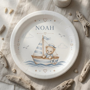 Coastal Teddy Bear Nautical Birthday Paper Plate