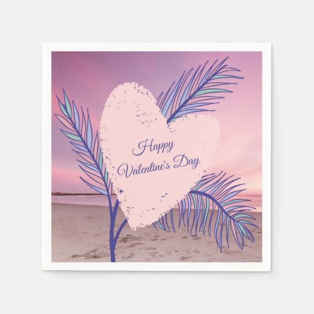 Coastal Theme Pastel Valentine Pink Sunset Beach Napkin (Front)