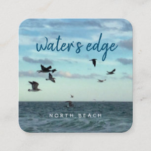 Coastal theme (seagulls, ocean, sky, sand) square business card