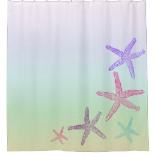 Coastal Theme Starfish on Aqua Pastel Pattern Shower Curtain