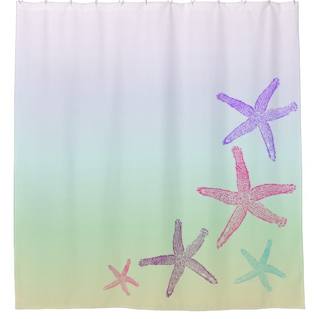 Coastal Theme Starfish on Aqua Pastel Pattern Shower Curtain (Front)