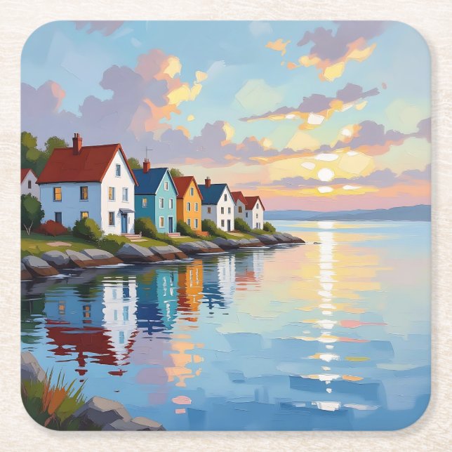 Coastal Themed | Beach Homes on the Bay   Square Paper Coaster (Front)