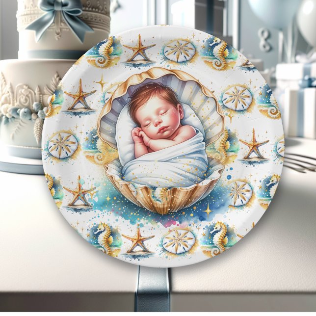 Coastal Themed Beachy Boy's Baby Shower Paper Plate (Creator Uploaded)