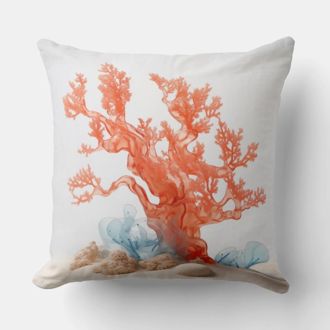 Coastal Themed Coral Throw PIllow (Front)