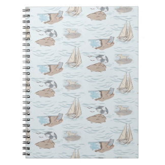 Coastal Toile Beach Scene Hand Drawn Seaside Notebook
