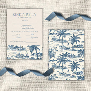 Coastal Toile Classic Script Dusty Blue  RSVP Card