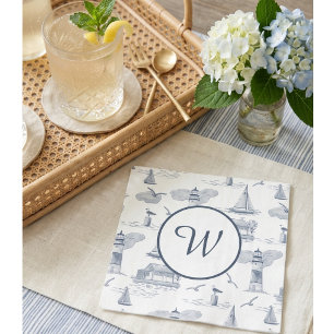 Coastal Toile Monogram   Preppy Nautical  Napkin