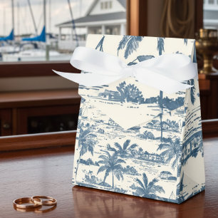 Coastal Toile Pattern Dusty Blue Wedding Favour Box