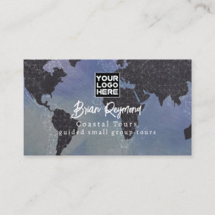 Coastal Tours World Map Blue Business Card