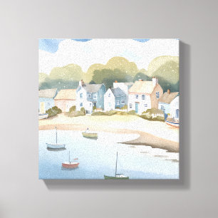 Coastal Town Airy Beachy Watercolor Painting Canvas Print