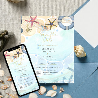 Coastal Tropical Beach Destination Wedding Invitation