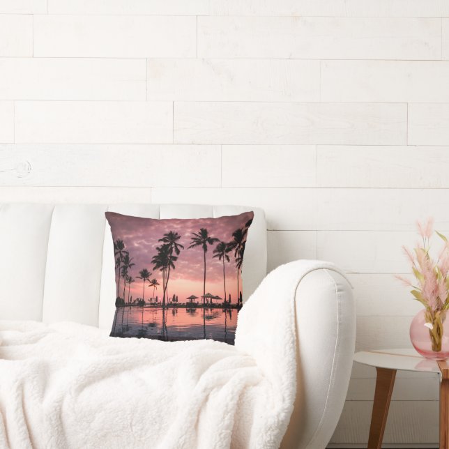 Coastal Tropical Beach with Palm Trees and Sunset Cushion (Couch)