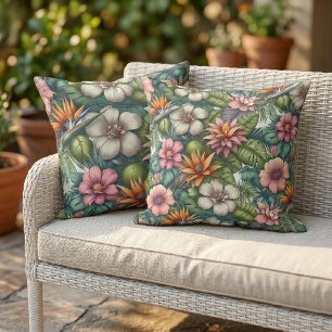 Coastal Tropical Hibiscus Floral Decor Cushion