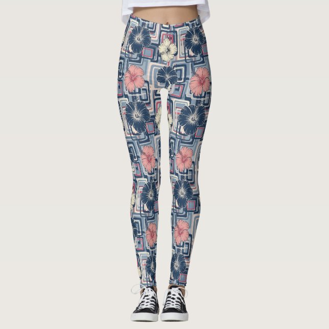 Coastal Tropical Hibiscus Pattern (10) Leggings (Front)
