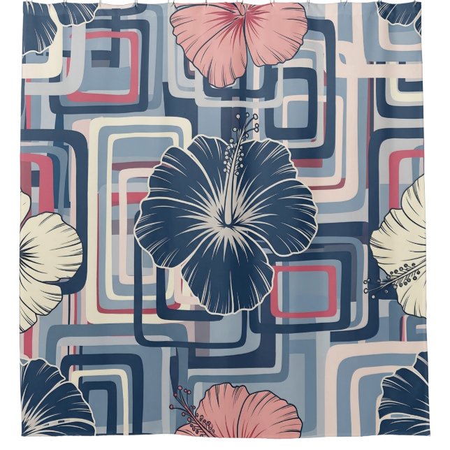 Coastal Tropical Hibiscus Pattern (10) Shower Curtain (Front)