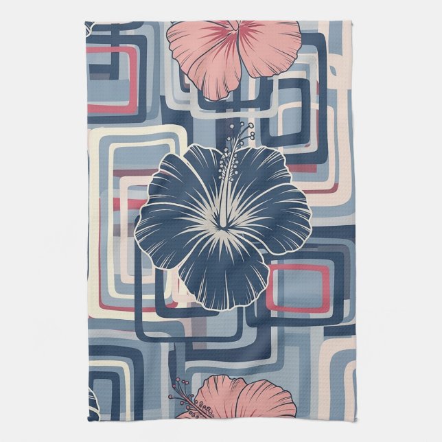 Coastal Tropical Hibiscus Pattern (10) Tea Towel (Vertical)