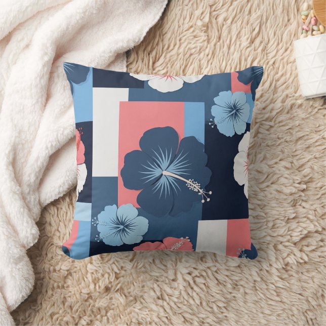 Coastal Tropical Hibiscus Pattern (11) Cushion (Blanket)