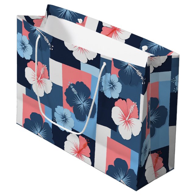 Coastal Tropical Hibiscus Pattern (11) Large Gift Bag (Front Angled)