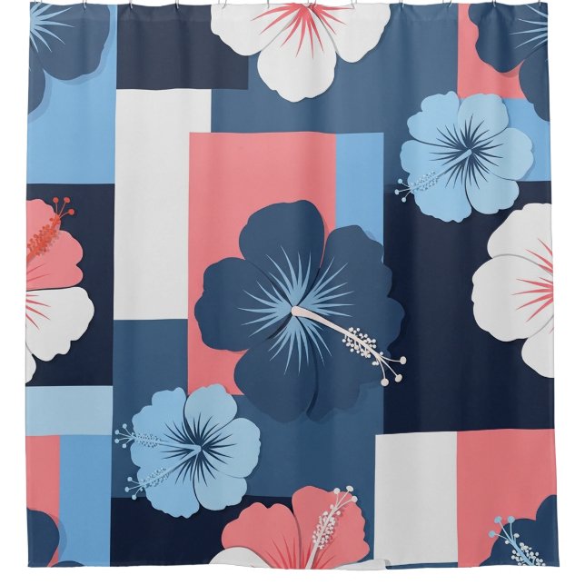 Coastal Tropical Hibiscus Pattern (11) Shower Curtain (Front)