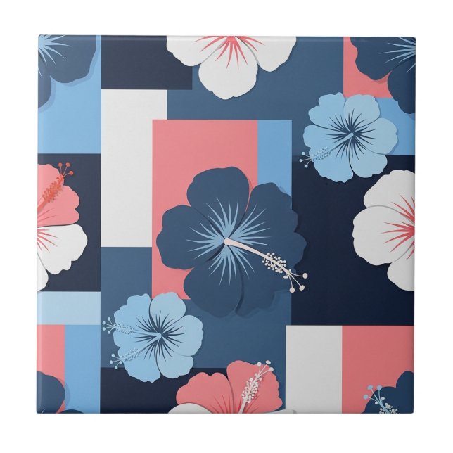 Coastal Tropical Hibiscus Pattern (11) Tile (Front)