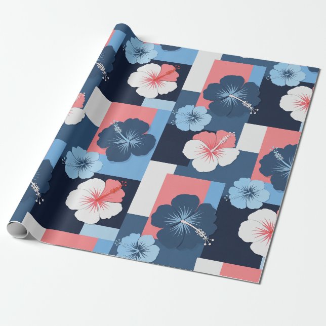 Coastal Tropical Hibiscus Pattern (11) Wrapping Paper (Unrolled)