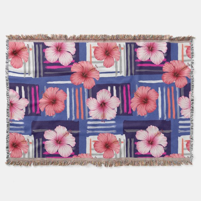 Coastal Tropical Hibiscus Pattern (12) Throw Blanket (Front)