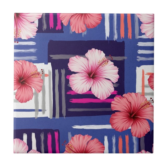 Coastal Tropical Hibiscus Pattern (12) Tile (Front)
