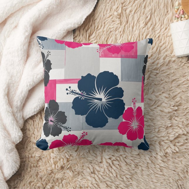 Coastal Tropical Hibiscus Pattern (13) Cushion (Blanket)