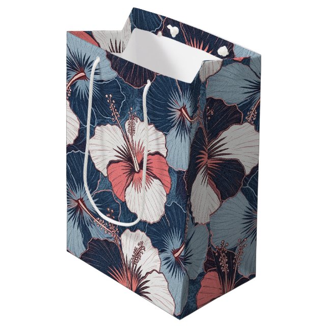 Coastal Tropical Hibiscus Pattern (14) Medium Gift Bag (Front Angled)