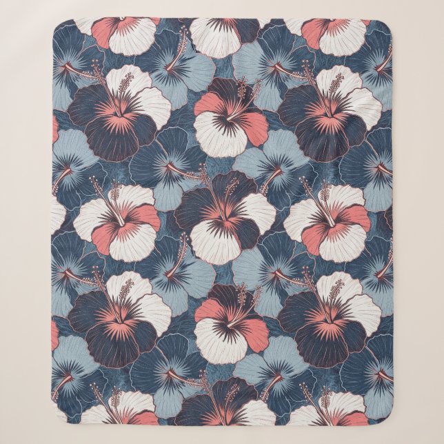 Coastal Tropical Hibiscus Pattern (14) Sherpa Blanket (Front)