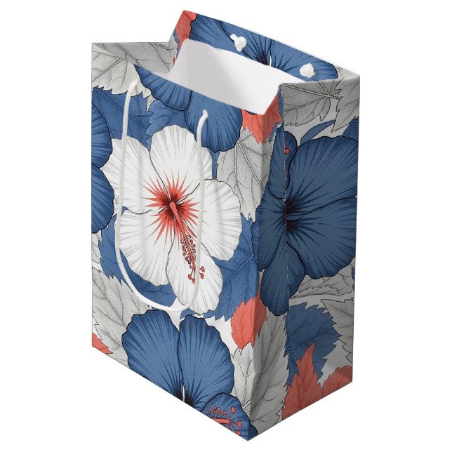 Coastal Tropical Hibiscus Pattern (1) Medium Gift Bag (Front Angled)