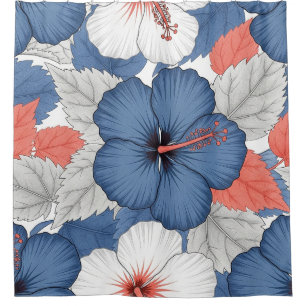 Coastal Tropical Hibiscus Pattern (1) Shower Curtain