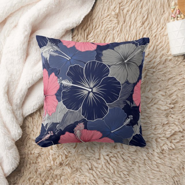 Coastal Tropical Hibiscus Pattern (2) Cushion (Blanket)
