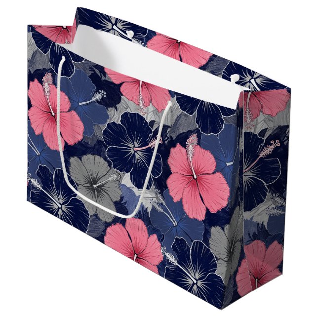 Coastal Tropical Hibiscus Pattern (2) Large Gift Bag (Front Angled)