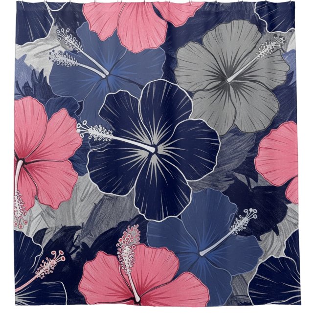 Coastal Tropical Hibiscus Pattern (2) Shower Curtain (Front)