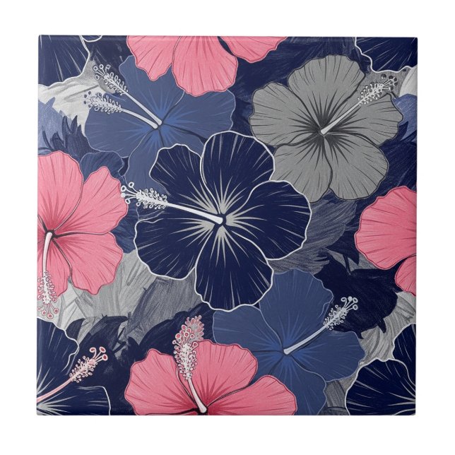 Coastal Tropical Hibiscus Pattern (2) Tile (Front)