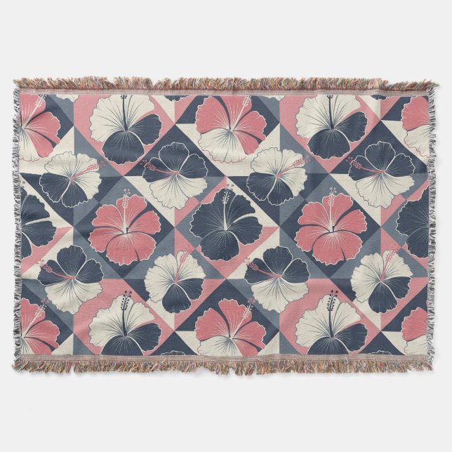 Coastal Tropical Hibiscus Pattern (3) Throw Blanket (Front)