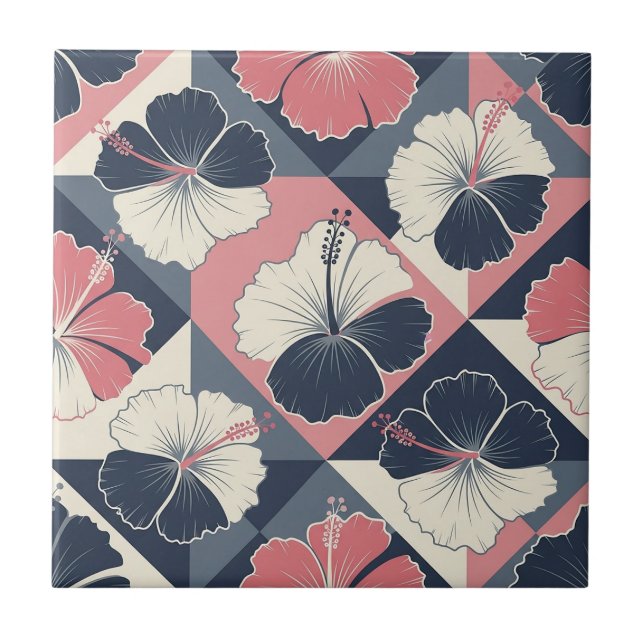 Coastal Tropical Hibiscus Pattern (3) Tile (Front)