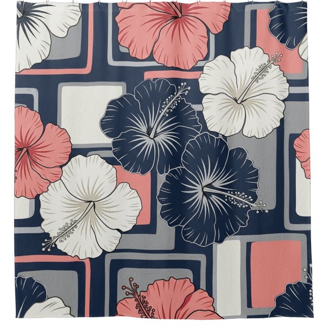 Coastal Tropical Hibiscus Pattern (4) Shower Curtain (Front)