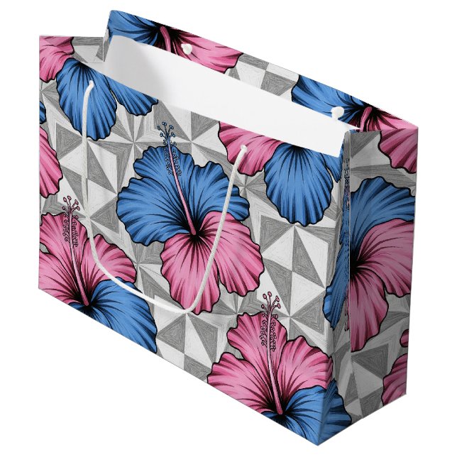 Coastal Tropical Hibiscus Pattern (5) Large Gift Bag (Front Angled)