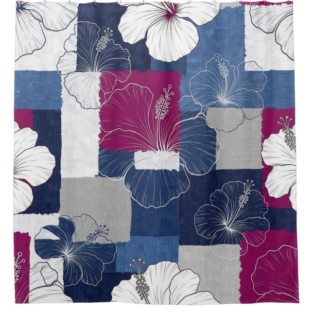 Coastal Tropical Hibiscus Pattern (5) Shower Curtain (Front)